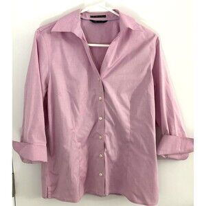 Lands End Women Light Pink Button Up Shirt No iron pinpoint preppy office size 8